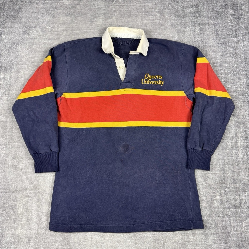 Barbarian‎ Shirt Mens Large Blue Stripped Vtg 90s Rugby Polo Queens University